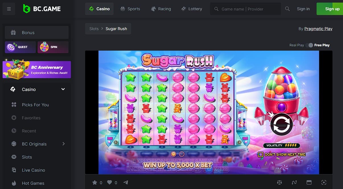Play Sugar Rush Slot Machine at BC.GAME Casino