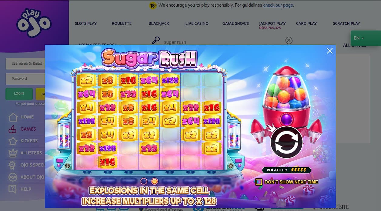 Play Sugar Rush Slot Machine by Pragmatic at PlayOJO Casino
