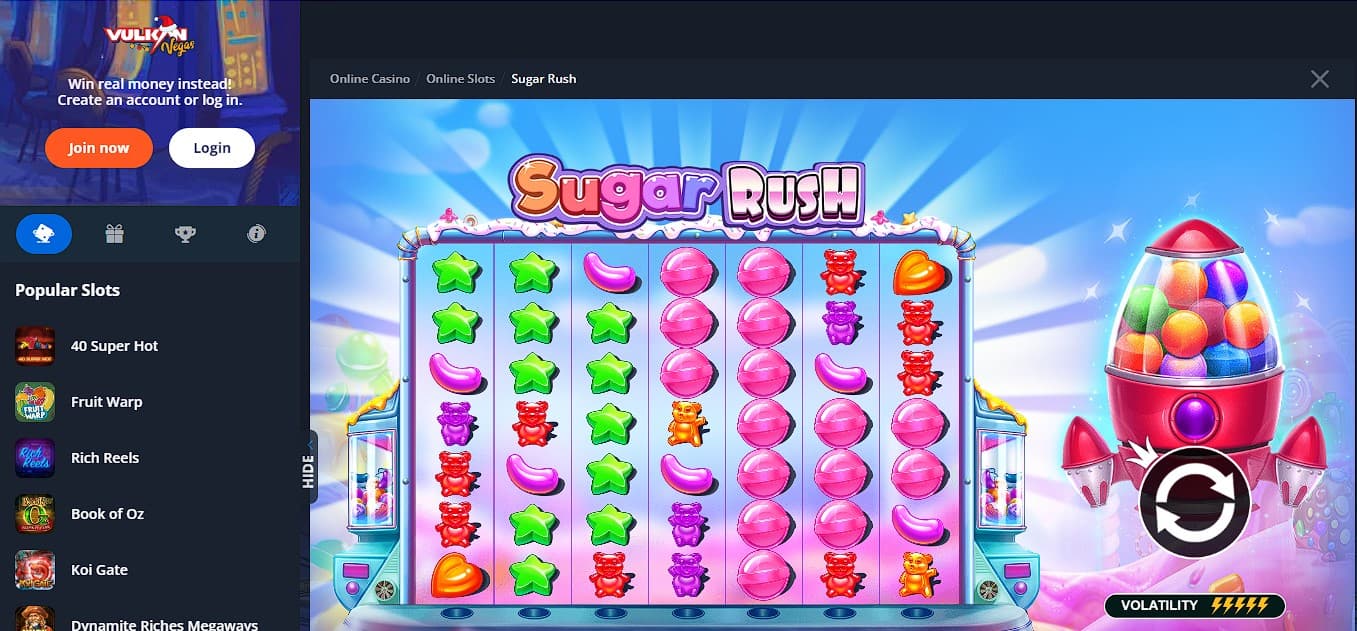 Play Sugar Rush Slot Machine at Vulkan Vegas Casino 
